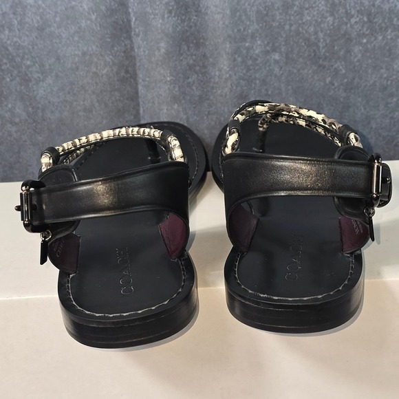 NWB Coach Clarkson Flat Strappy Thong Sandals in Black & White Buckle SZ 8 - Picture 3 of 9